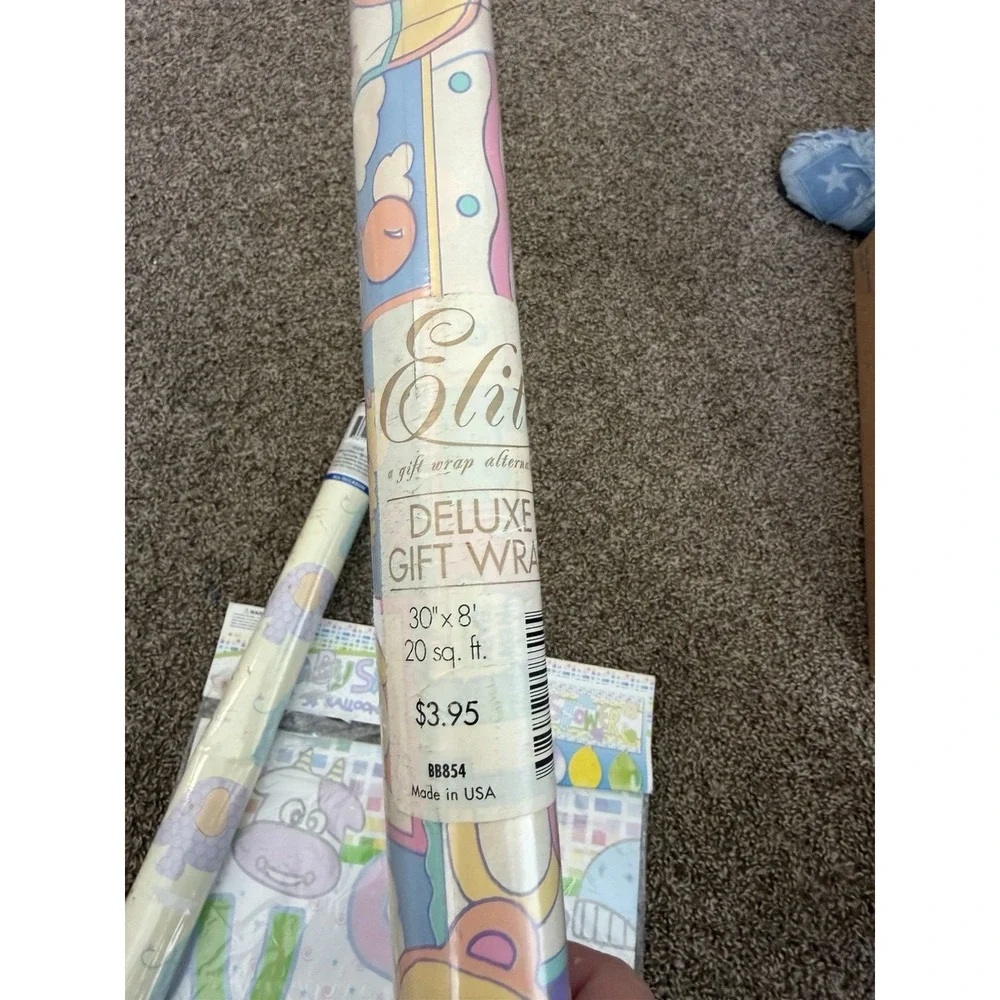 vintage baby shower balloon  banner, frame & 2 rolls of wrapping paper